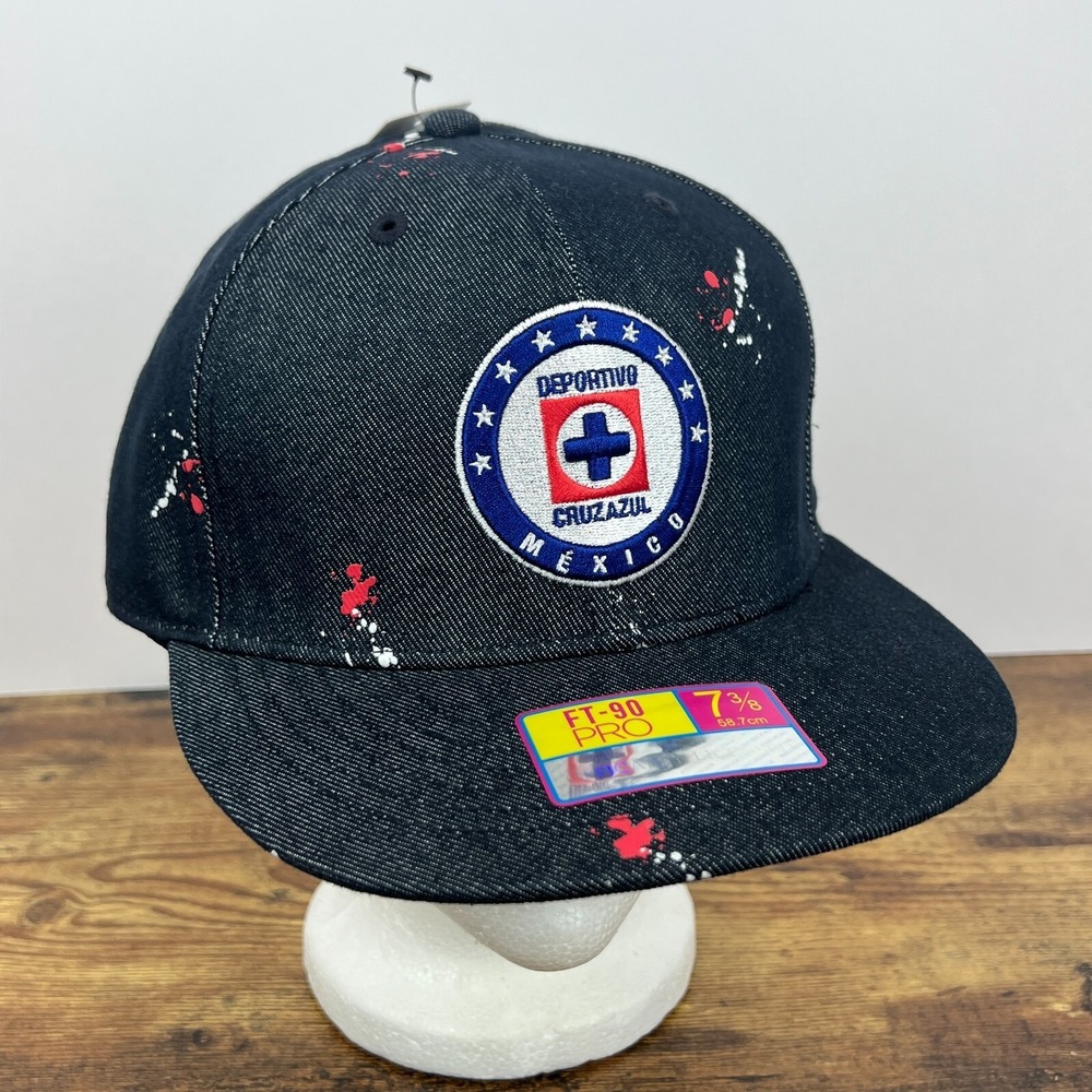 NWT Deportivo Cruz Azul Football Soccer FanInk Grey Blue‎ Splatter Hat Cap 7 3/8